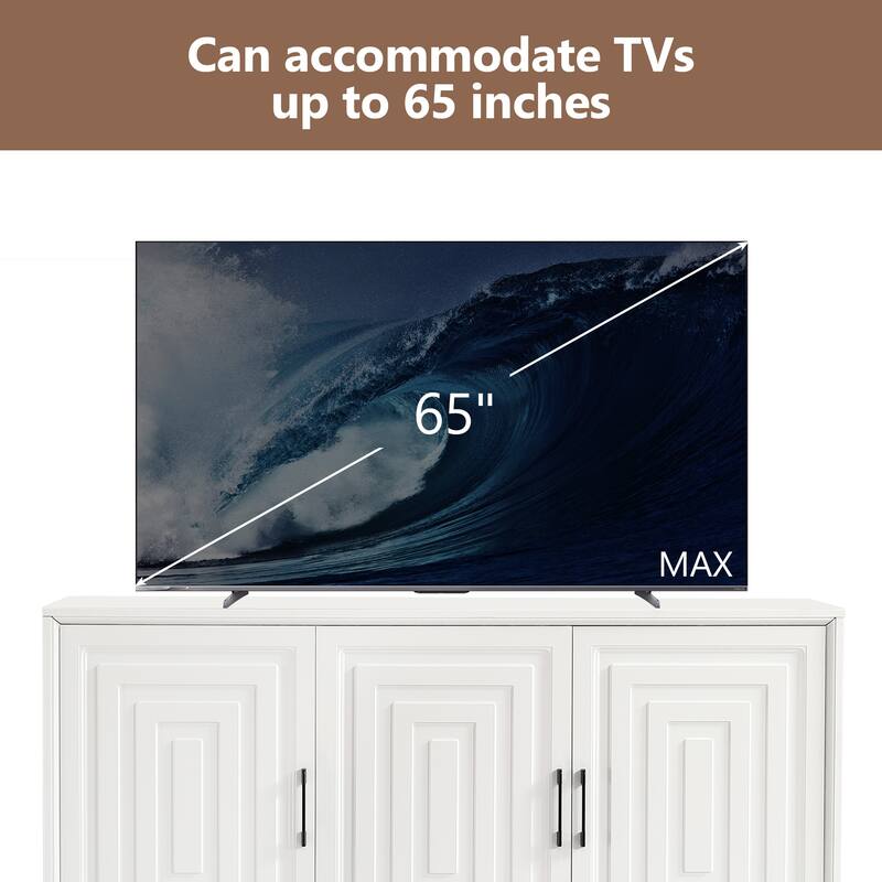 Media Console Cabinet Entertainment Center with 2 Spacious Storage Space, Solid Wood Legs