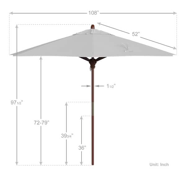 dimension image slide 2 of 21, California Umbrella 9ft Marenti Wooden Sunbrella Patio Umbrella with Sunbrella Fabric, Base Not Included