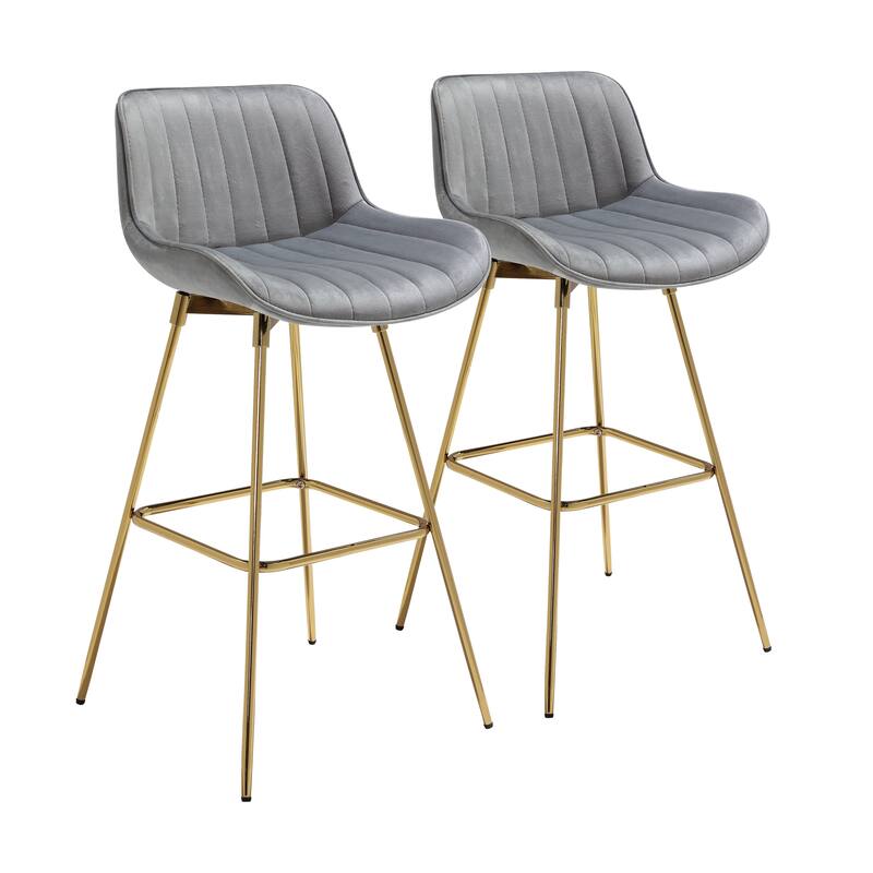 Art Leon 2pcs Comfortable Velvet Swivel Bar Stools - Grey
