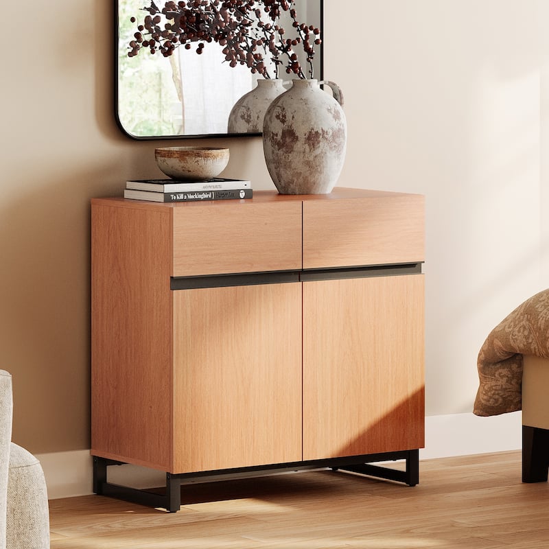 WAMPAT Storage Cabinet, Modern Sideboard with Adjustable Shelf and Metal Base