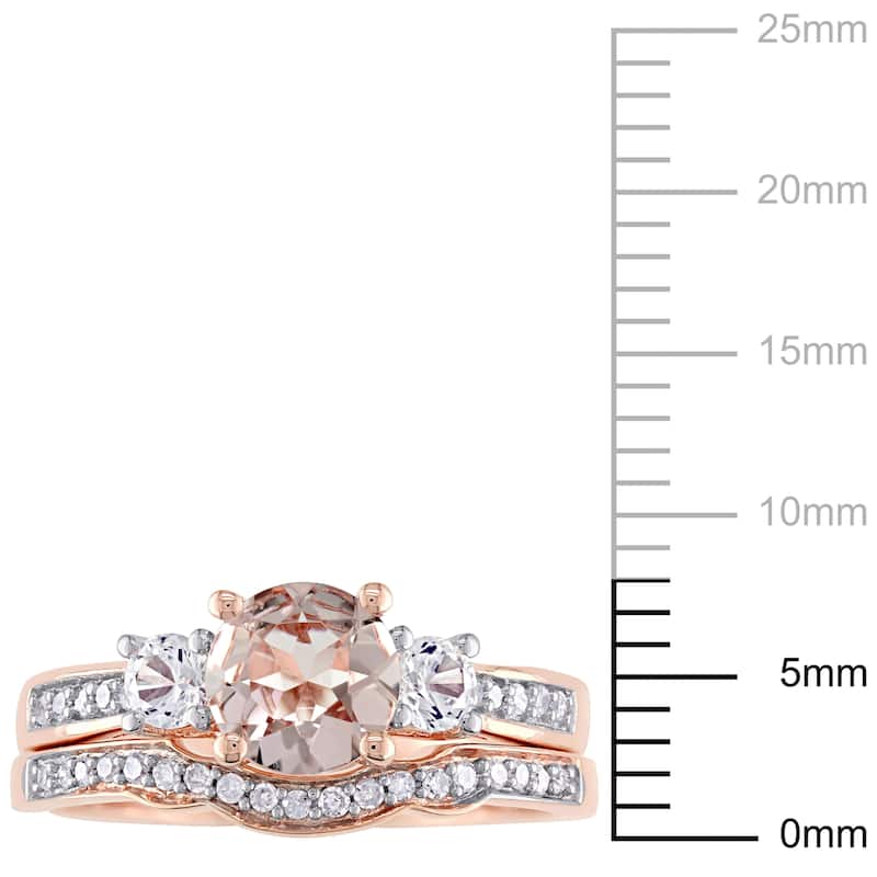 Miadora 10k Rose Gold Morganite, Created White Sapphire and 1/6ct TDW Diamond Bridal Set