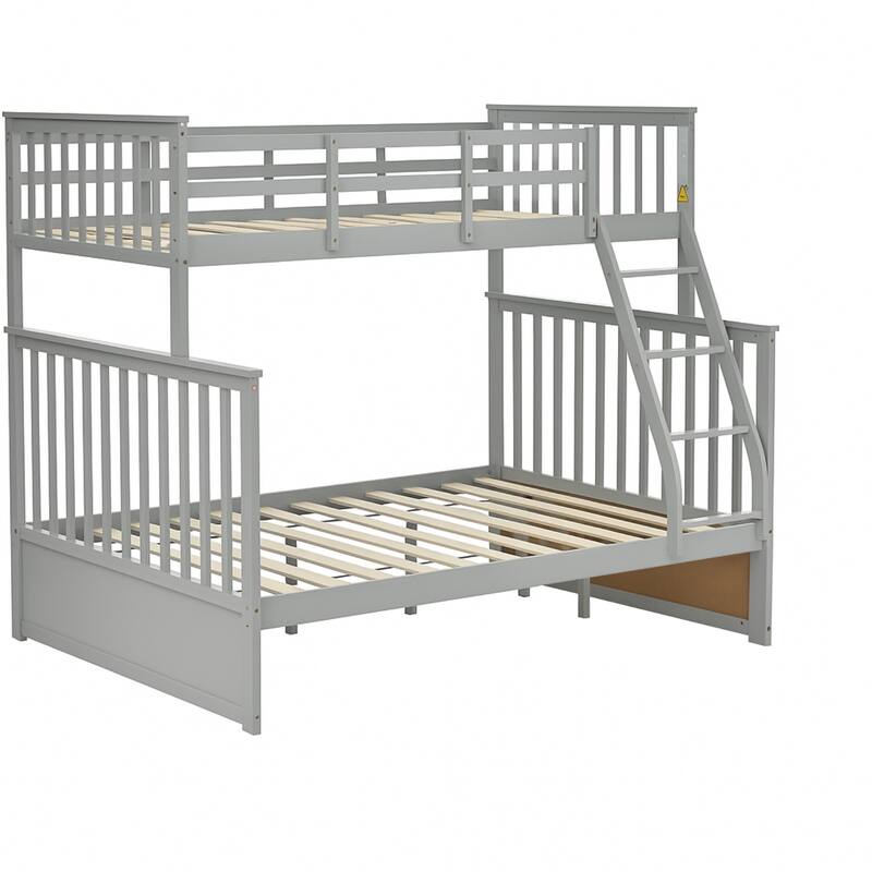 Twin Over Full Bunk Bed , Wooden Bunk Bed with Ladder and Safety Guard Rails