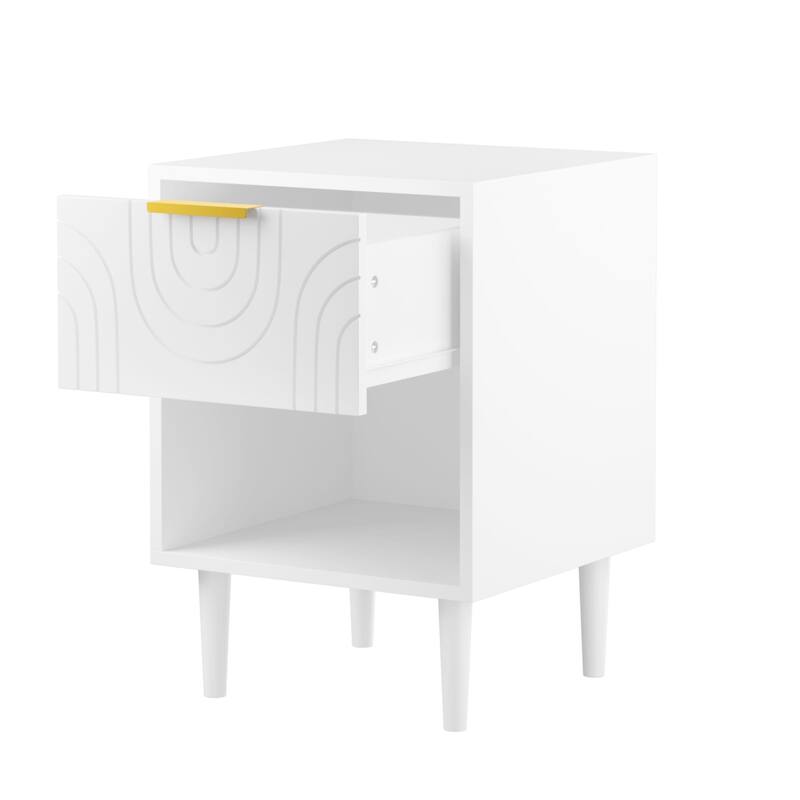 22.83'' H Modern White Nightstand with One Drawer and Open Shelf, Gold - Accented Handle, Ideal for Bedroom Decor