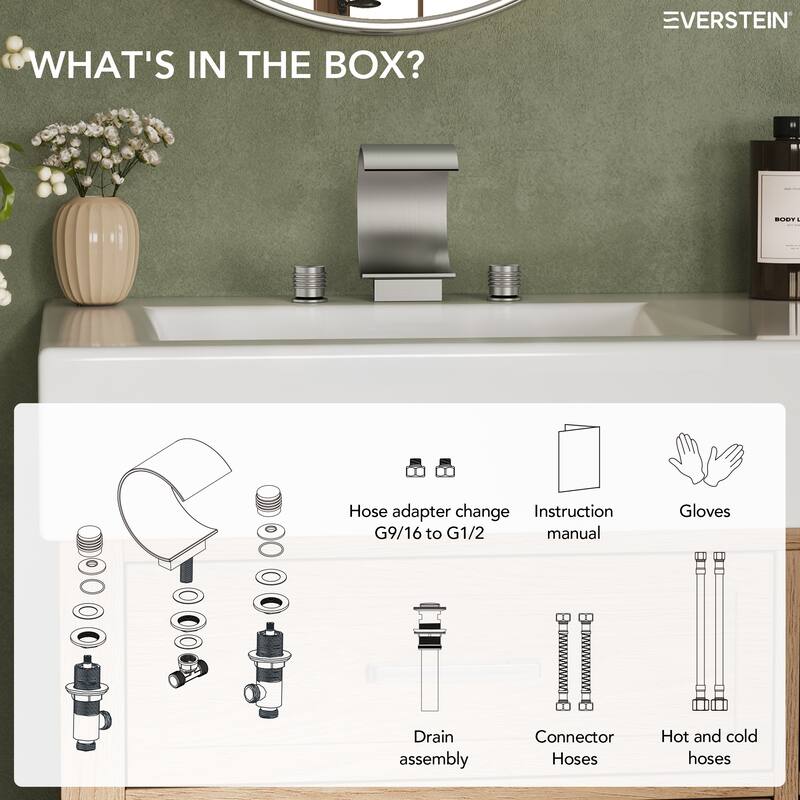 Widespread Bathroom Faucet 3 Hole, 2-handle Bathroom Sink Faucet with Drain Assembly