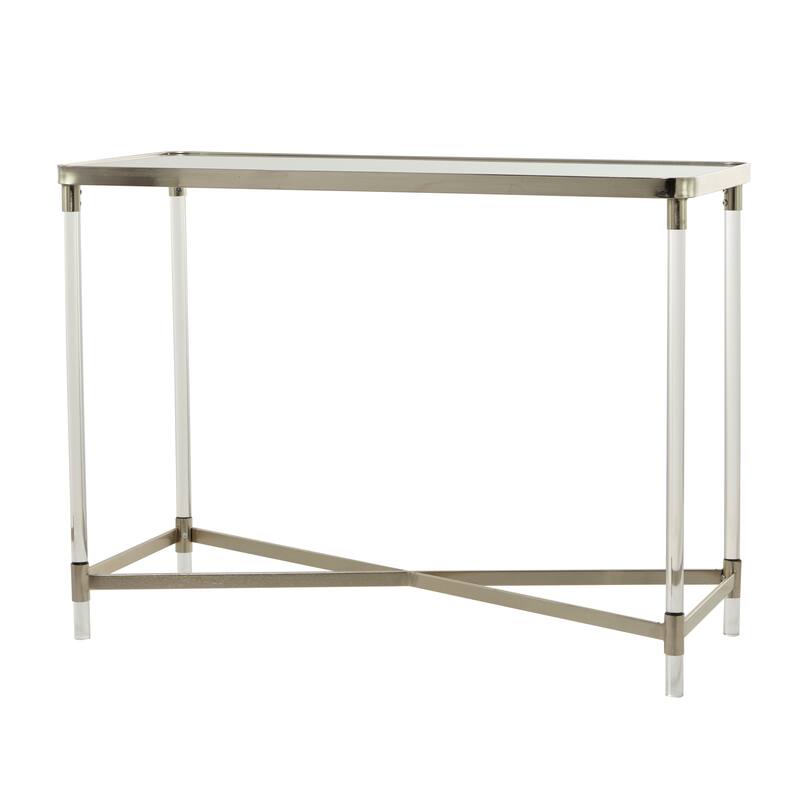 Metal Rectangular Console Table with Mirrored Top and Acrylic Legs - Gold or Silver - Roche River Decor