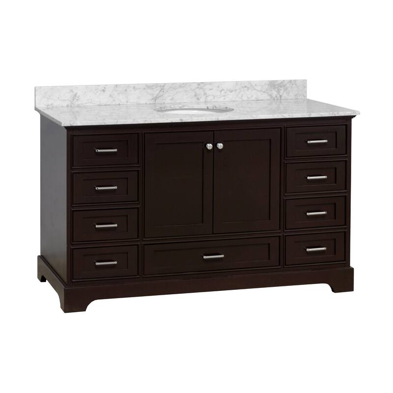 KitchenBathCollection Harper 60" Single Bathroom Vanity with Carrara Marble Top