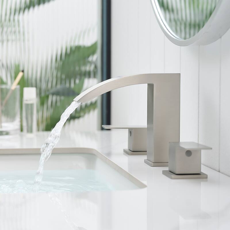 Modern Double Handle Three-Hole Bath Faucet - Nickel