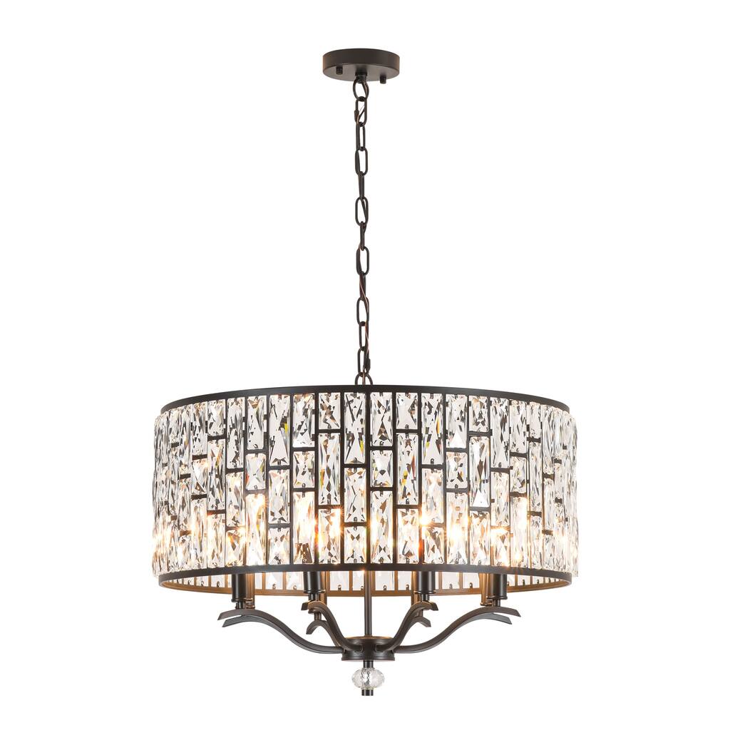 8-Light Modern Glam Black Faceted Crystal Chandelier with Cylinder Drum Shade for Dining Room, Living Room