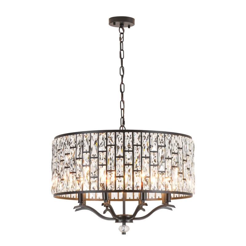 8-Light Modern Glam Black Faceted Crystal Chandelier with Cylinder Drum Shade for Dining Room, Living Room - Black/Clear - 24.4 in. W x 19.7 in. H x 24.4 in. D