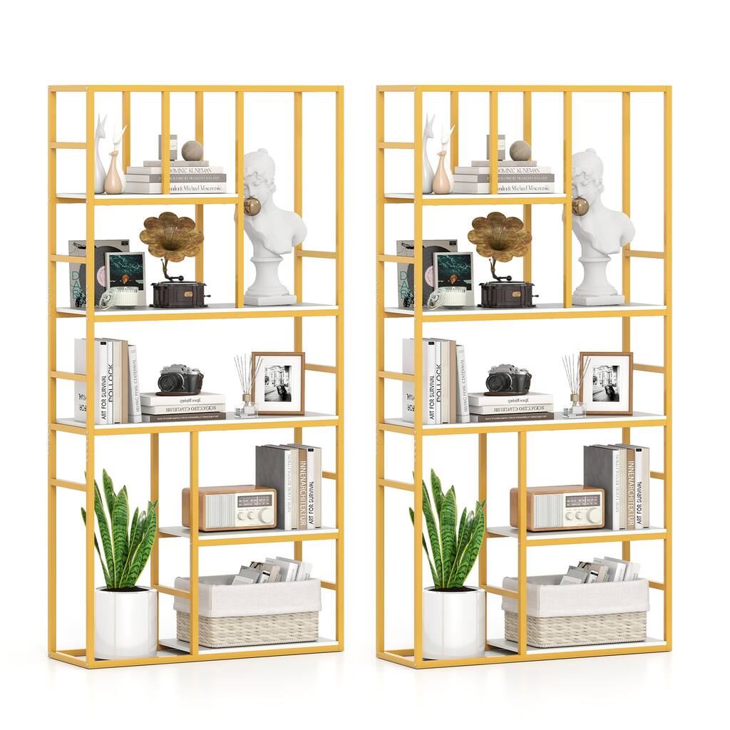Gymax 2PCS 71'' 5 Tier Tall Bookshelf w/Open Storage Shelves Metal