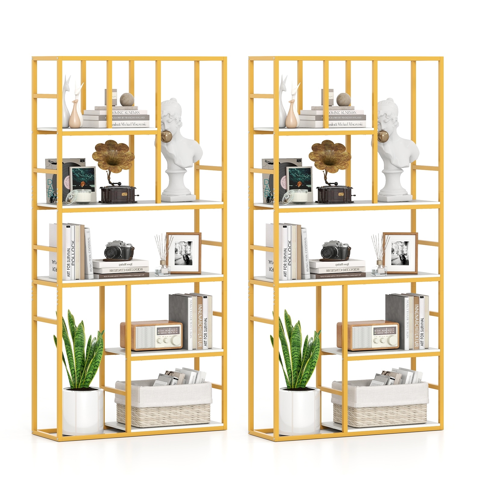 Gymax 2PCS 71'' 5 Tier Tall Bookshelf w/Open Storage Shelves Metal