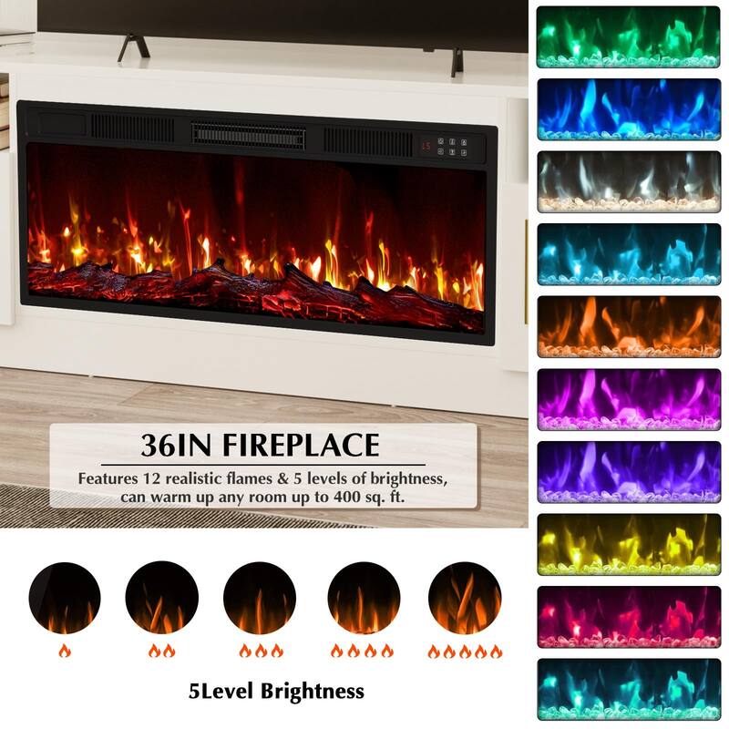Bossin 70" Fireplace TV Stand with 36" Electric Fireplace, TV Stand for TVs Up to 80", 16 Colors LED Lights/Entertainment Center