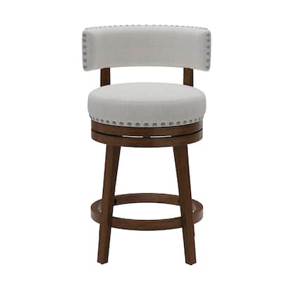 Modern Velvet Swivel Bar Stool - 25" or 30" Counter Height with Adjustable Footrest & Walnut Base, for Kitchen Islands