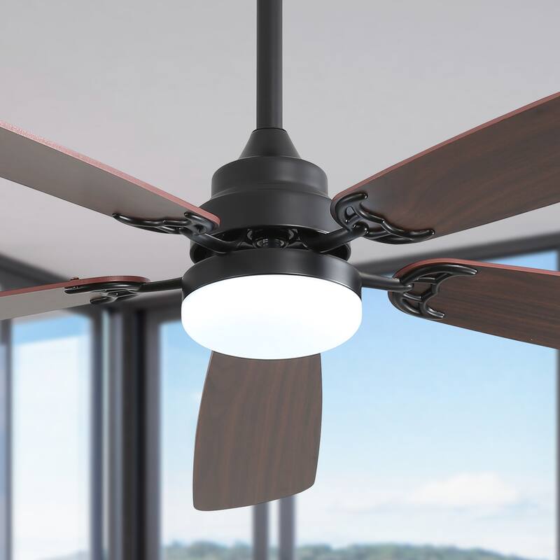 Two-Color Blade Ceiling Fan with Dimmable LED Light & Remote Control, 52 Inch Low Profile Reversible Ceiling Fan, 6 Speeds