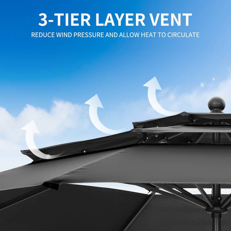 Ainfox 10 ft Patio Outdoor Umbrella with 3 Tiers and Crank Tilt Market Table Umbrella