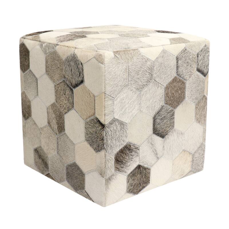 Pasargad Home Galaxy Cowhide Ottoman 18", Silver/Grey - 18"x18"x18" - Silver