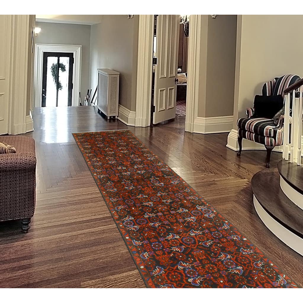 Fine Vintage Distressed Meryem Charcoal/Red Runner - 2'9" x 12'5"