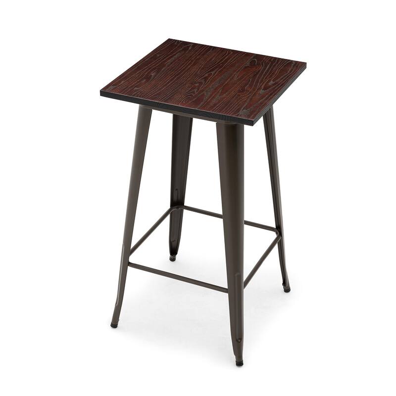 Glitzhome Farmhouse Industrial Rustic Steel Pub/Bar Table Wood Top