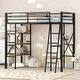 slide 2 of 21, Twin Size Metal Loft Bed with Desk & 3-Tier Storage Shelves, Loft Bed Frame with Ladder & Full-Length Guardrail, Black Black - Twin