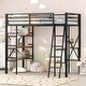 preview thumbnail 1 of 10, Twin Metal Loft Bed with Desk & Shelves Black