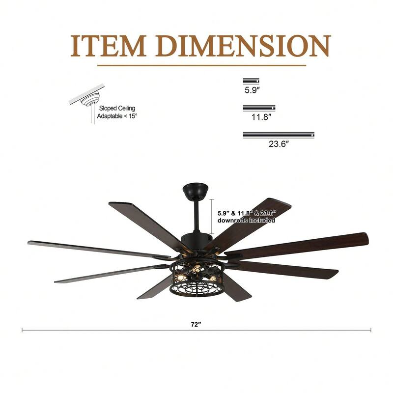 Cusp Barn 72in. Industrial Ceiling Fan with Remote, Dual Finish Blades, Modern Silent DC Motor 6 Speeds Reversible Ceiling Fan
