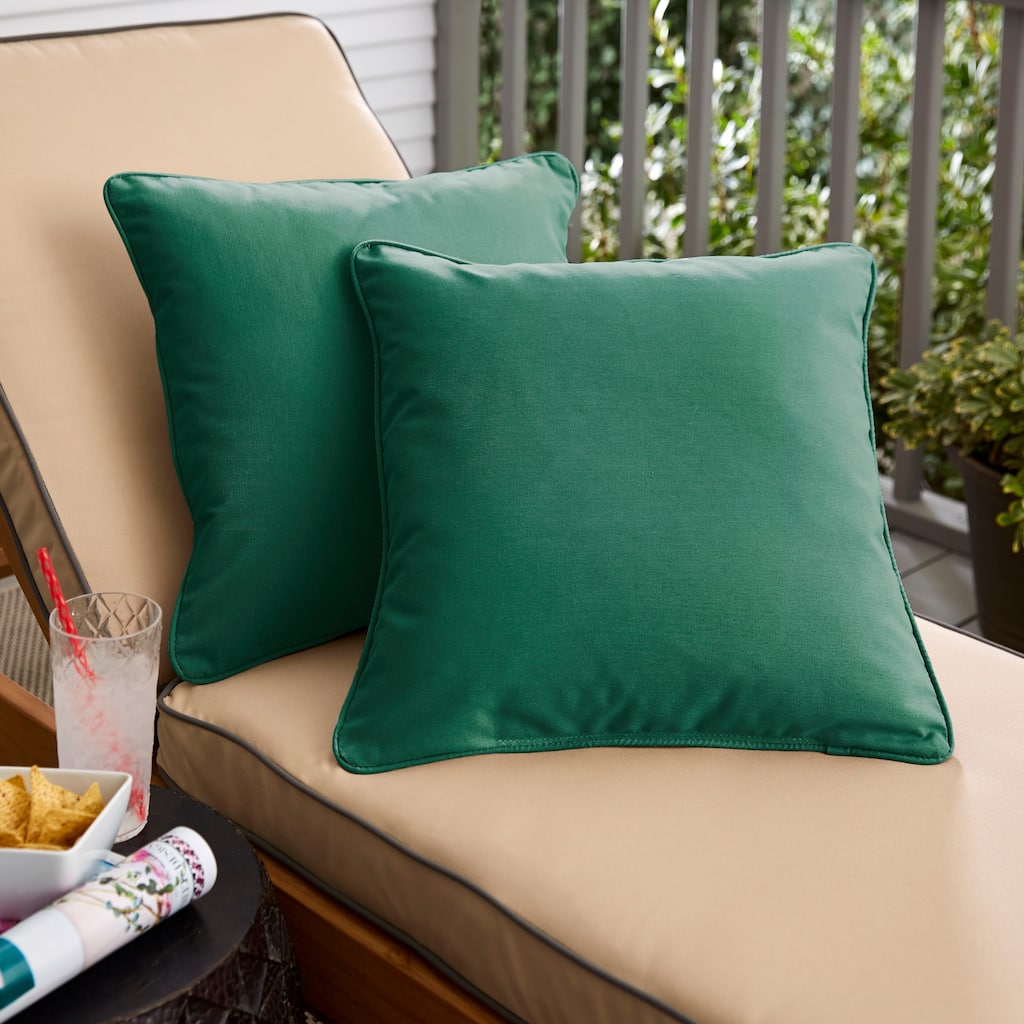 Sunbrella Forest Green Indoor/Outdoor Corded Pillow, Set of 2