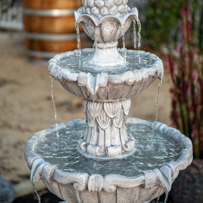 XBrand 58.3" 3-Tier Outdoor Freestanding Water Fountain - Classic Leaf Design, Gray Resin