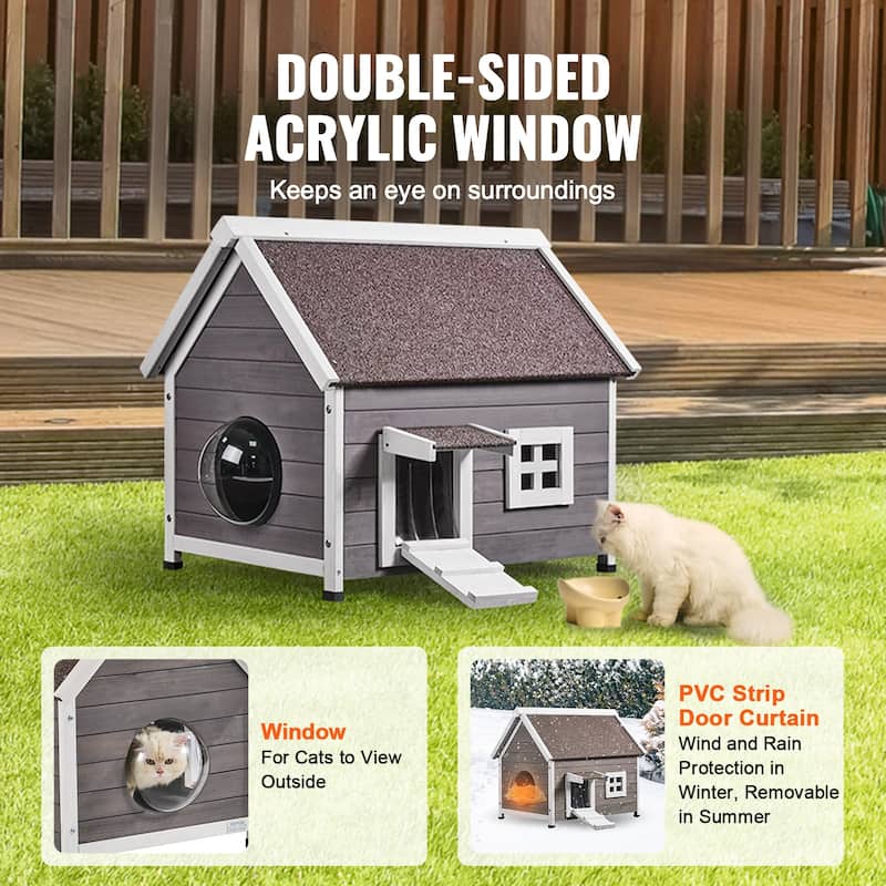 Outdoor Cat House Weatherproof, Feral Cat Shelter for Multiple Cats, Outdoor Wooden Cat House with Doors