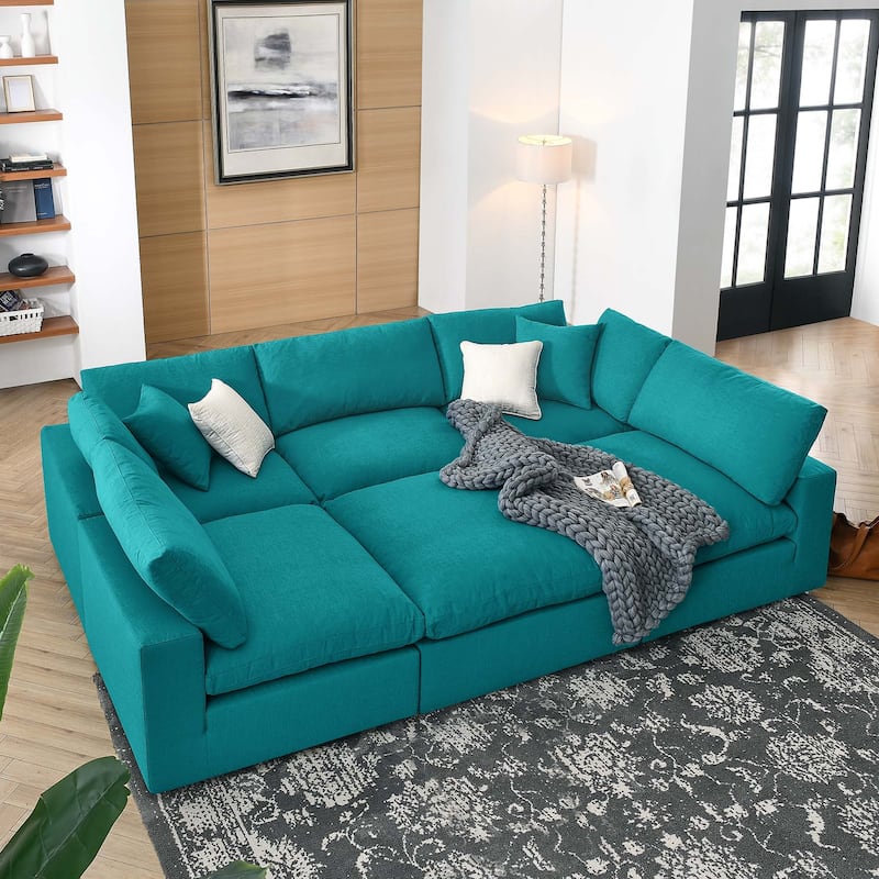 Commix Down Filled Overstuffed 6-Piece Sectional Sofa - Teal