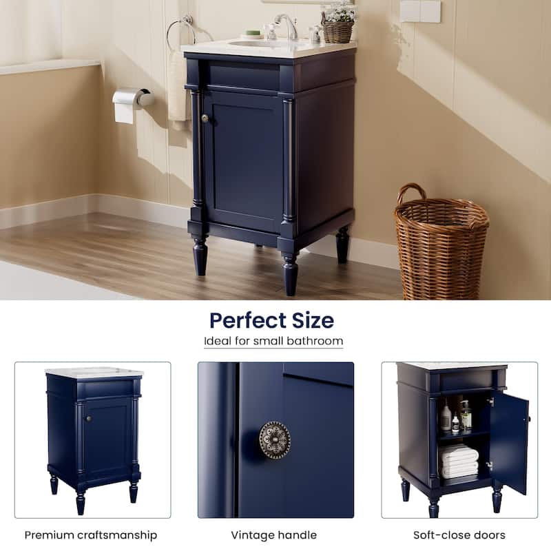 19-Inch Vintage Solid Wood Bathroom Vanity with Sink – Compact Design for Small Spaces
