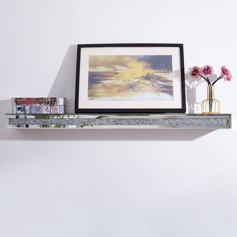 Mirrored Floating Shelf with Crushed Diamond
