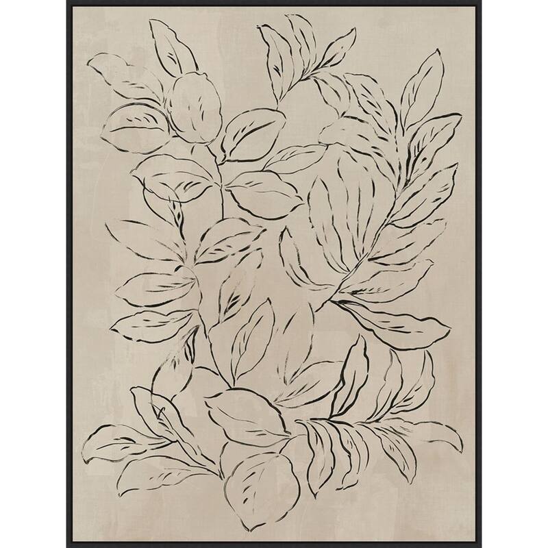Outlined Leaves II by Asia Jensen Framed Canvas Wall Art Print - Sylvie Black