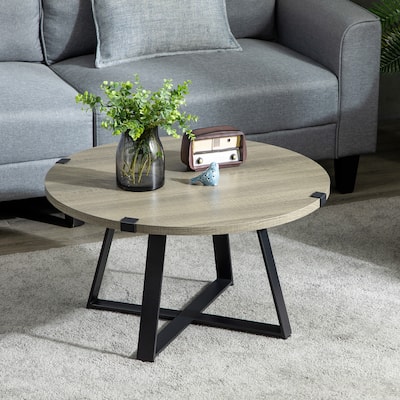 HOMCOM Round Coffee Table, Accent Center Table Steel Legs