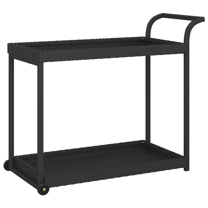 vidaXL Outdoor Bar Cart 2-Tier Serving Cart Rolling Utility Cart PE Rattan - 39.4" x 17.7" x 32.7"