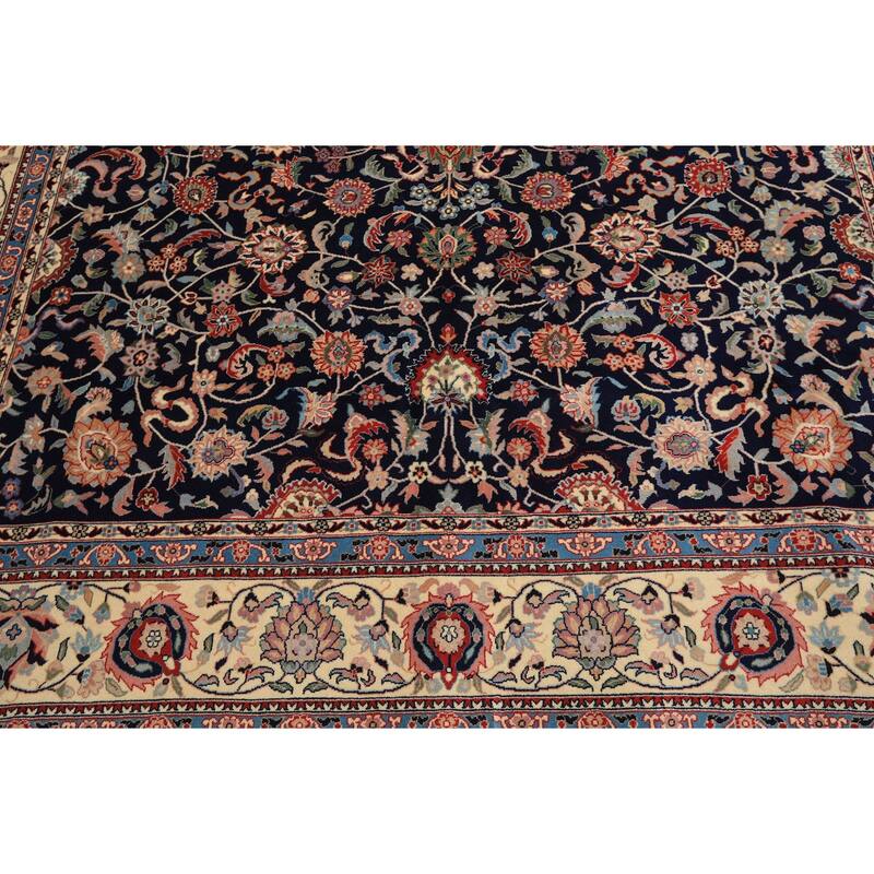8'1''x10'3'' Hand Knotted New Zealand Wool Navy Kashaan Botanical 200 KPSI Rug - 8' 1'' x 10' 3''