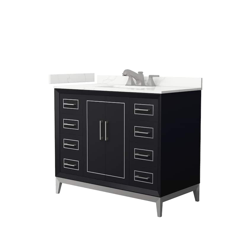 Marlena 42-inch Single Vanity, Quartz Top - Black, Nickel Trim, Giotto Quartz Top