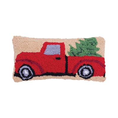 6" x 12" Christmas Truck Hooked Petite Throw Pillow