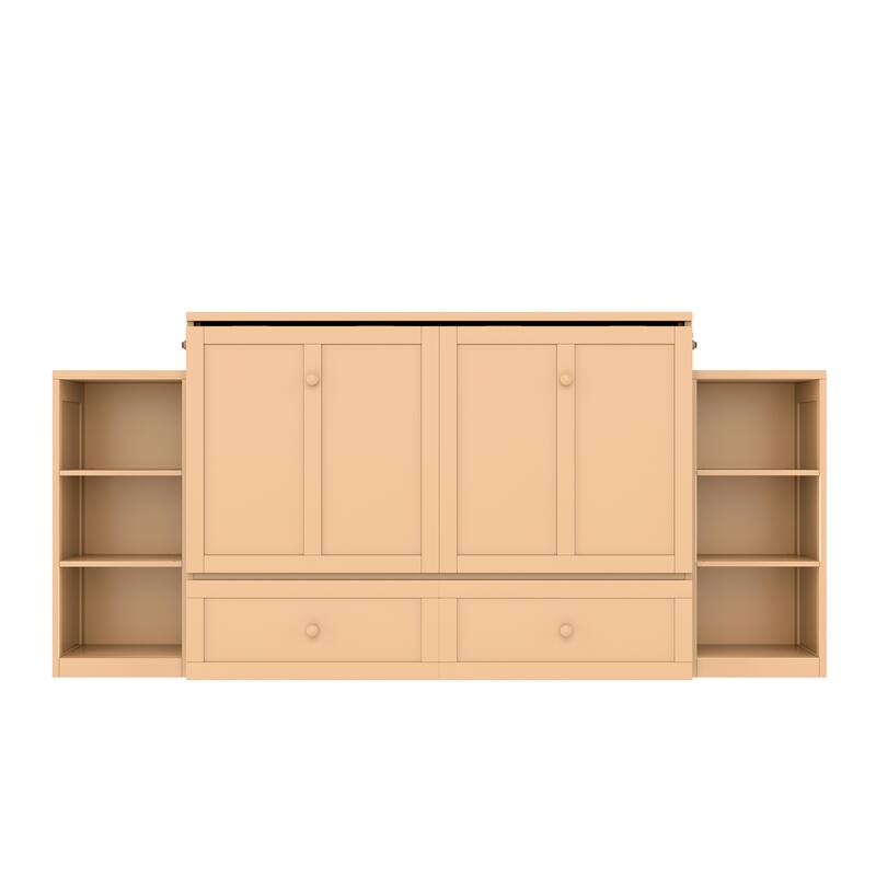 Full Size Murphy Wall Bed with Storage Drawers & Shelves, Space-Saving Design for Guest Room, Studio Apartment & Small Spaces