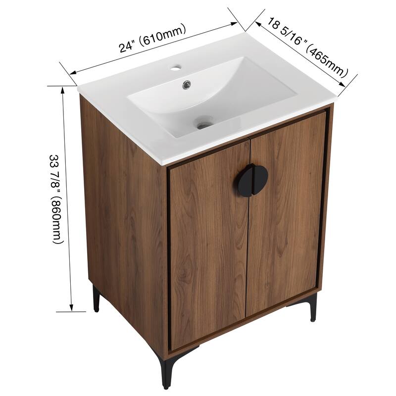 BNK 24/30 inch Freestanding Single Sink Bathroom Vanity with Soft Close Door and 1 adjustable shelf