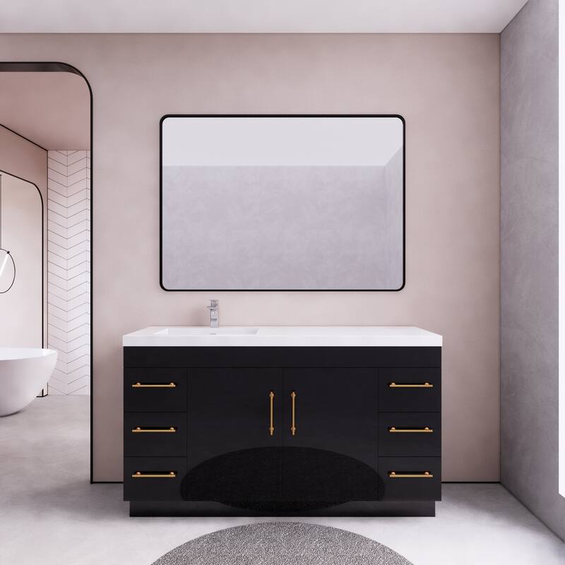 Eliza 60'' Freestanding Vanity with Single Sink on the Left - 60'' Width Left Single Sink - High Gloss Black