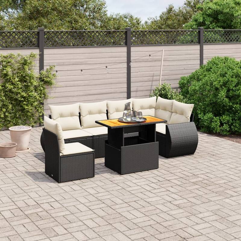 vidaXL Patio Sofa Set with Cushions Lounge Set Outdoor 7 Piece Poly Rattan - Black - form2