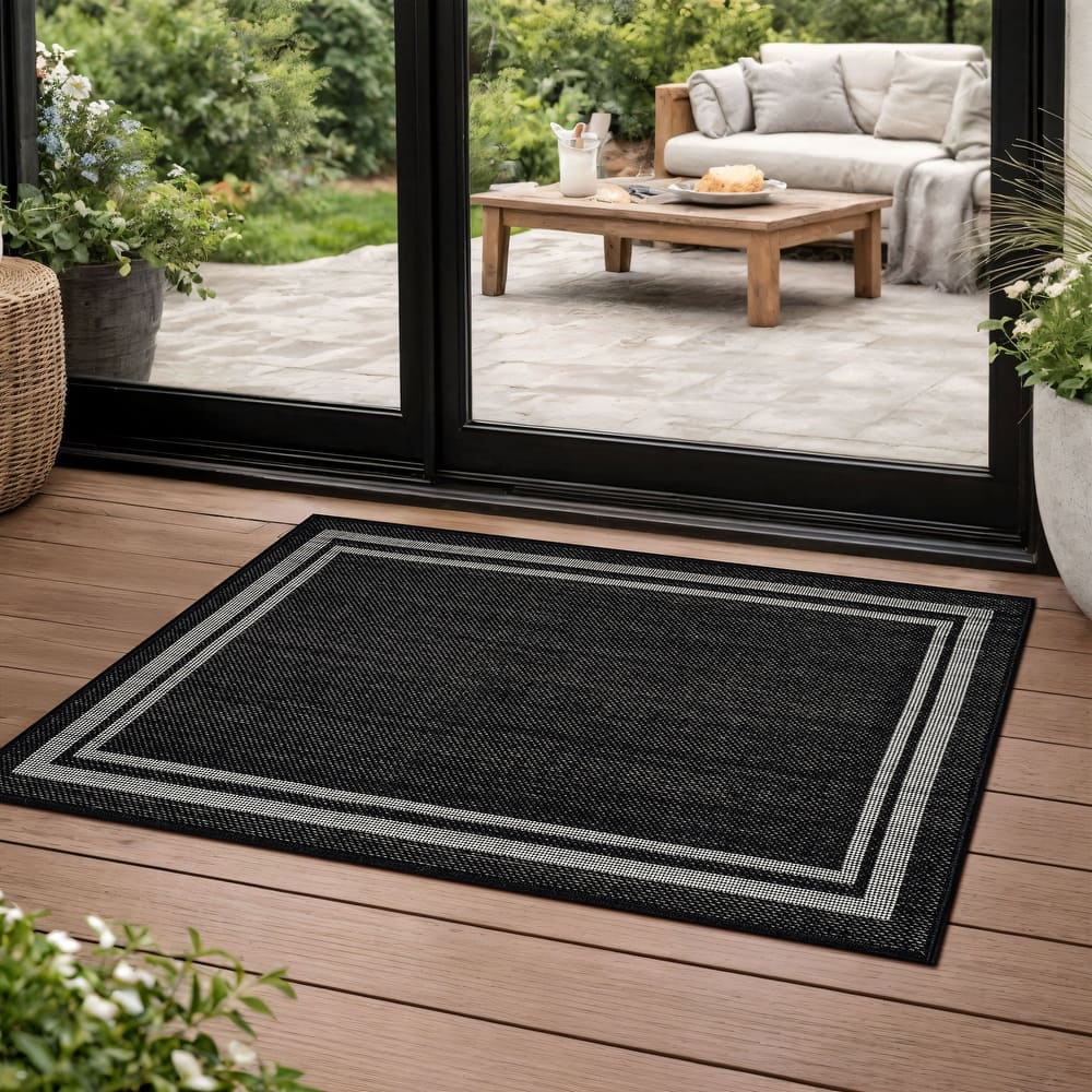 World Rug Gallery Border Indoor/Outdoor Flat Woven Area Rug