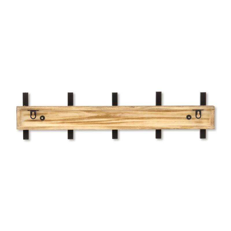 Handcrafted 5 Hook Coat Rack - 21.75" - Brown and Black