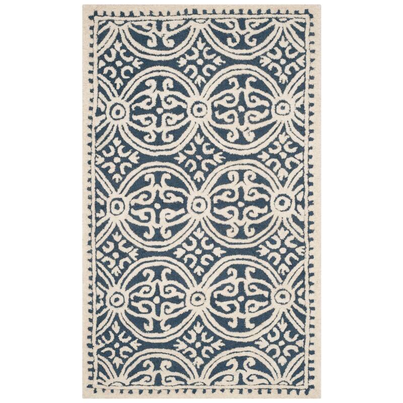 SAFAVIEH Handmade Cambridge Myrtis Modern Moroccan Wool Area Rug - 2'6" x 4' - Navy Blue/Ivory