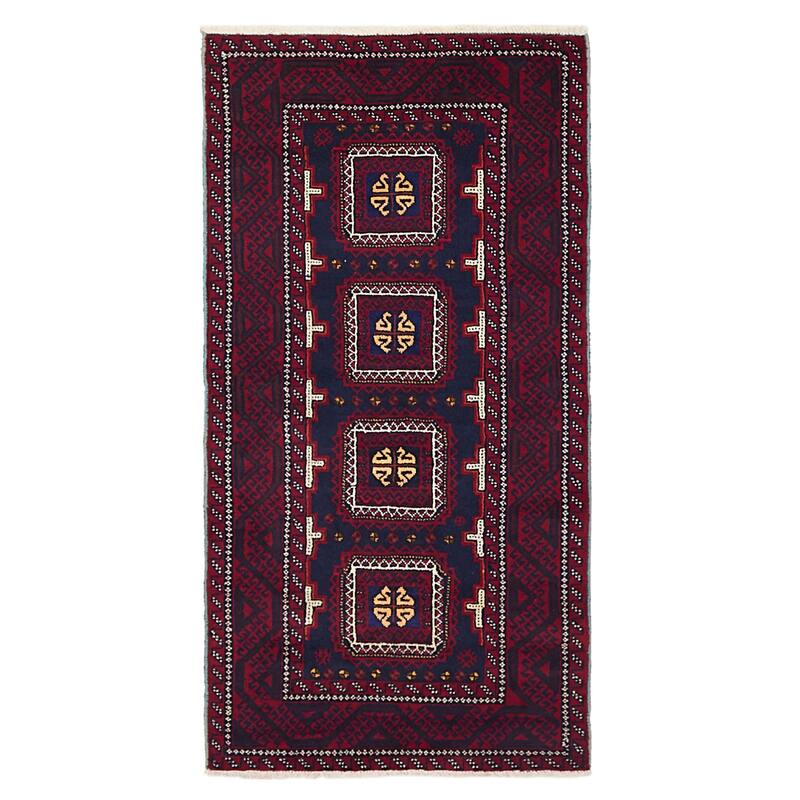 ECARPETGALLERY Hand-knotted Teimani Dark Navy, Red Wool Rug - 3'3 x 6'4