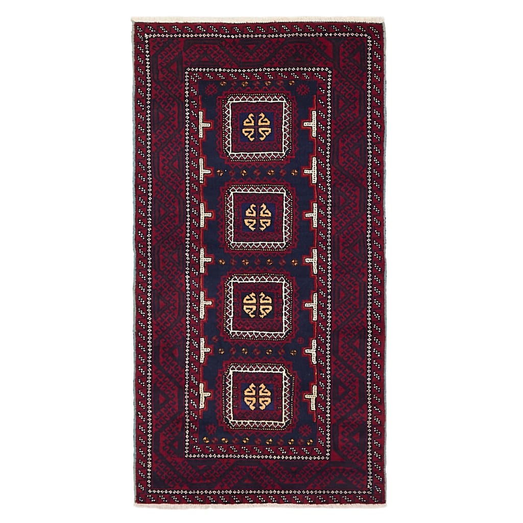ECARPETGALLERY Hand-knotted Teimani Dark Navy, Red Wool Rug - 3'3 x 6'4