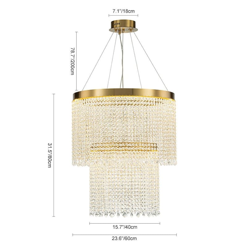 Luxury Faceted Crystal Dimmable LED Tiered Chandelier - Brass