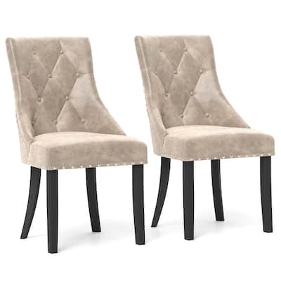 Gymax Upholstered Dining Chairs Set of 2 Tufted Wingback Chairs w/