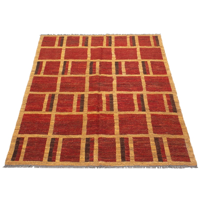 ECARPETGALLERY Flat-Weave Natural Red Wool Tapestry Kilim - 5'3 x 6'8