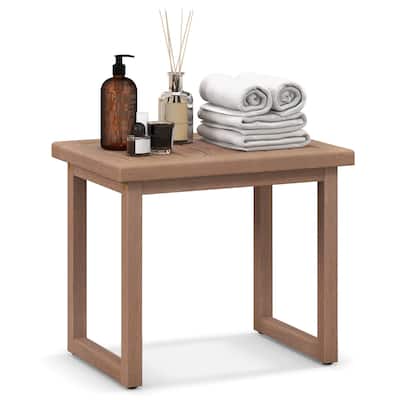 Gymax 19'' Indonesia Teak Wood Shower Bench 2-Tier Waterproof Bath Spa
